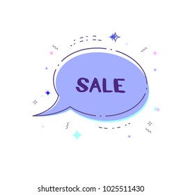 Sale banner. Sale text on geometric bubble with random decorative shapes.Element for graphic design - poster, flyer, brochure, card, tag, sticker, badge. Vector illustration.