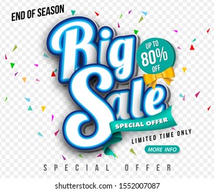 Sale banner transparency template design, Big sale special up to 80% off. Super Sale, end of season special offer banner. vector illustration.