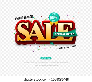 Sale banner transparency template design, Big sale special up to 80% off. Super Sale, end of season special offer banner. vector illustration.
