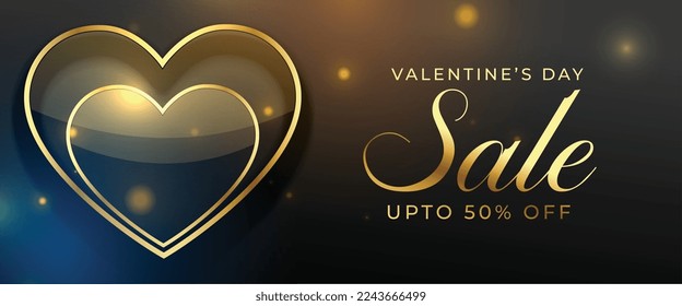 sale banner for valentines day event with golden hearts vector
