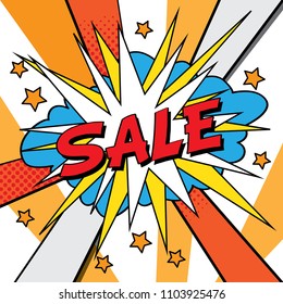 Sale banner vector comic pop art style blank. Comic book style pop art abstract illustration. Halftone book design.