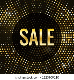 Sale banner. Vector golden retro template background