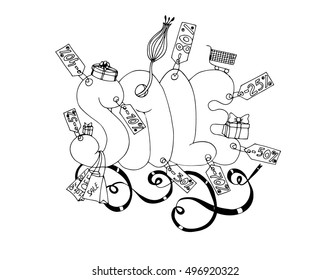 Sale banner. Vector image in black and white.