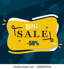 Sale banner vector isolated on blue background. Trendy banner for web site, poster template and label. Big sale text useful for ad, layout and sticker tag. Creative modern design, vector illustration