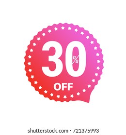 Etiqueta vectorial de banner de venta aislada en blanco. 30% de pegatina