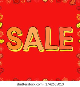 Sale banner. Vector lettering. Picture in red, yellow and orange colors. Seamless.