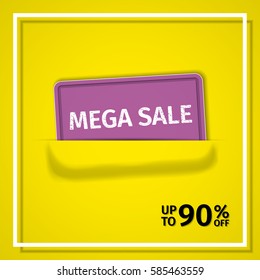 Sale banner. Vector mega discount label up to 90% off. Poster design