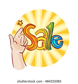 Sale banner. Vector sketchy hand drawn illustration. Isolated on white