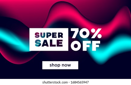 Sale banner vector template. Fluid abstract design for social media, ads,  special offers, sales and discounts. Gradient design with neon colors