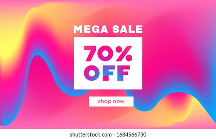 Sale banner vector template. Fluid abstract design for social media, ads,  special offers, sales and discounts. Gradient design with pink, orange, yellow colors