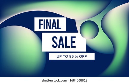 Sale banner vector template. Fluid abstract design for social media, ads,  special offers, sales and discounts. Gradient design with blue, green colors