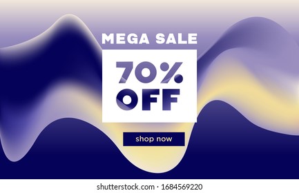 Sale banner vector template. Fluid abstract design for social media, ads,  special offers, sales and discounts. Gradient design with blue, purple, yellow, white colors