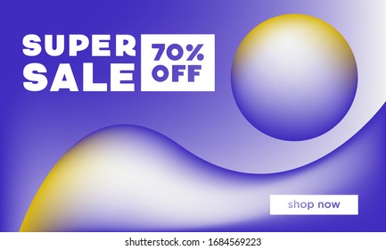 Sale banner vector template. Fluid abstract design for social media, ads,  special offers, sales and discounts. Gradient design with blue, purple, yellow, white colors