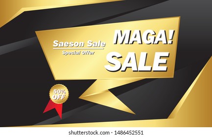 Sale  banner vector  .trendy flat geometric vector .banners poster design style. Gold and black color