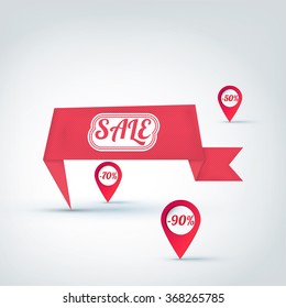 Sale banner. Vintage textured paper ribbon. Vector illustration