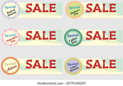 Sale banner for web or social media. Summer, women's day, end of season, Halloween, autumn and black Friday sale promotion copy space for the brand name. Business marketing posters and banners. EPS 10