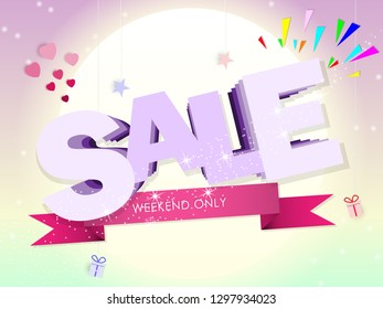 Sale banner weekend only on full moon background,special offer,weekend only shop now,50% off,online shop. Vector illustration ep10.