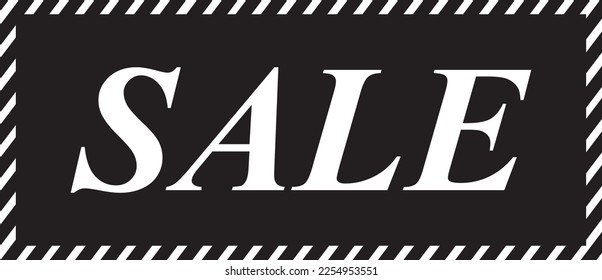 Sale banner white black. Box banner for social media, shop, label, title, ribbon and text design. For website, shopping poster, discount tag, sticker, template and sale. Fashion flyer, banner