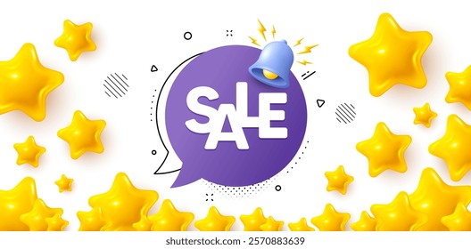 Sale banner winner banner with 3d stars. Golden stars banner. Sale banner with 3d bell. Discount offer alert. Coupon badge icon. Review rate background. Vector