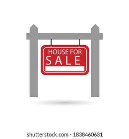 Sale Banner, For sale wooden placard. Real estate sign. Buy or rent house. Vector illustration in flat style