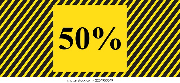 Sale banner yellow black. Box banner for social media, shop, label, title, ribbon and text design. For website, shopping poster, discount tag, sticker, template and sale. Fashion flyer 50% , banner