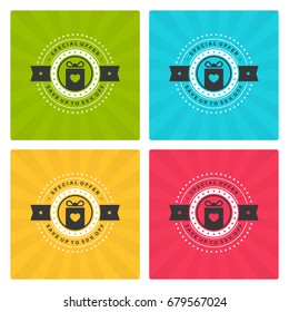 Sale Banners or Badges Vector Design Set. Collection for Promotional Brochure or booklet, Discount Poster, Shopping flyer, Clearance advertising.