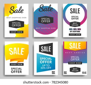 Sale banners collection. Shopping vector backgrounds. Retail promotional banners for web newsletter. Vector illustrations for social media banners, posters, email, promotion, promo material.