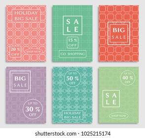 Sale banners, flyers with abstract geometric texture. Modern and vintage social media placard set for mobile website, posters, email and newsletter designs, ads, online shopping, promotional material