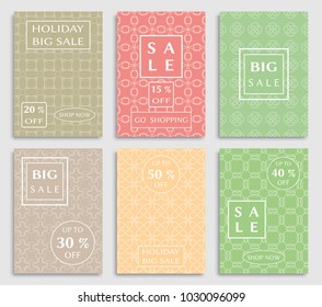 Sale banners, flyers with abstract geometric texture. Modern and vintage social media placard set for mobile website, posters, email and newsletter designs, ads, online shopping, promotional material