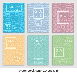 Sale banners, flyers with abstract geometric texture. Modern and vintage social media placard set for mobile website, posters, email and newsletter designs, ads, online shopping, promotional material