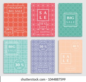 Sale banners, flyers with abstract geometric texture. Modern and vintage social media placard set for mobile website, posters, email and newsletter designs, ads, online shopping, promotional material