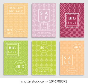 Sale banners, flyers with abstract geometric texture. Modern and vintage social media placard set for mobile website, posters, email and newsletter designs, ads, online shopping, promotional material