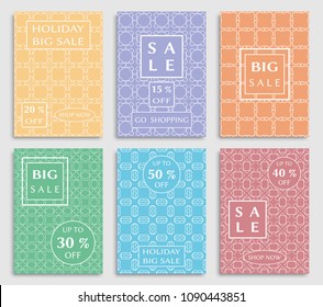 Sale banners, flyers with abstract geometric texture. Modern and vintage social media placard set for mobile website, posters, email and newsletter designs, ads, online shopping, promotional material