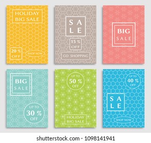 Sale banners, flyers with abstract geometric texture. Modern and vintage social media placard set for mobile website, posters, email and newsletter designs, ads, online shopping, promotional material