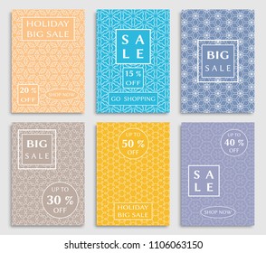 Sale banners, flyers with abstract geometric texture. Modern and vintage social media placard set for mobile website, posters, email and newsletter designs, ads, online shopping, promotional material