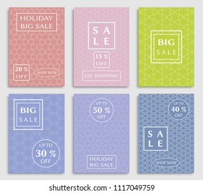 Sale banners, flyers with abstract geometric texture. Modern and vintage social media placard set for mobile website, posters, email and newsletter designs, ads, online shopping, promotional material