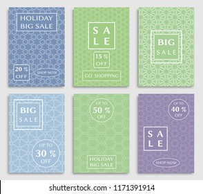 Sale banners, flyers with abstract geometric texture. Modern and vintage social media placard set for mobile website, posters, email and newsletter designs, ads, online shopping, promotional material