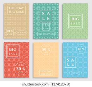 Sale banners, flyers with abstract geometric texture. Modern and vintage social media placard set for mobile website, posters, email and newsletter designs, ads, online shopping, promotional material