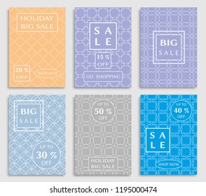 Sale banners, flyers with abstract geometric texture. Modern and vintage social media placard set for mobile website, posters, email and newsletter designs, ads, online shopping, promotional material