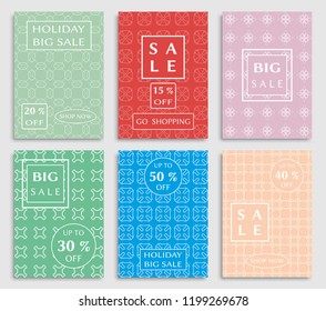 Sale banners, flyers with abstract geometric texture. Modern and vintage social media placard set for mobile website, posters, email and newsletter designs, ads, online shopping, promotional material