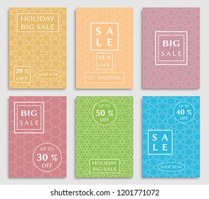 Sale banners, flyers with abstract geometric texture. Modern and vintage social media placard set for mobile website, posters, email and newsletter designs, ads, online shopping, promotional material