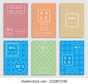 Sale banners, flyers with abstract geometric texture. Modern and vintage social media placard set for mobile website, posters, email and newsletter designs, ads, online shopping, promotional material