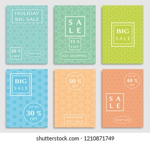 Sale banners, flyers with abstract geometric texture. Modern and vintage social media placard set for mobile website, posters, email and newsletter designs, ads, online shopping, promotional material