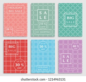 Sale banners, flyers with abstract geometric texture. Modern and vintage social media placard set for mobile website, posters, email and newsletter designs, ads, online shopping, promotional material