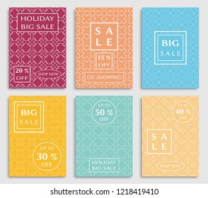 Sale banners, flyers with abstract geometric texture. Modern and vintage social media placard set for mobile website, posters, email and newsletter designs, ads, online shopping, promotional material