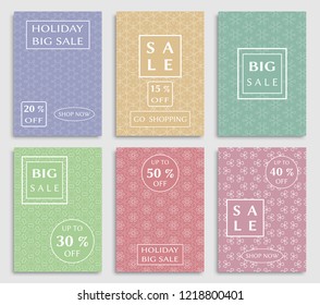 Sale banners, flyers with abstract geometric texture. Modern and vintage social media placard set for mobile website, posters, email and newsletter designs, ads, online shopping, promotional material