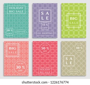 Sale banners, flyers with abstract geometric texture. Modern and vintage social media placard set for mobile website, posters, email and newsletter designs, ads, online shopping, promotional material