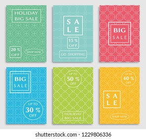 Sale banners, flyers with abstract geometric texture. Modern and vintage social media placard set for mobile website, posters, email and newsletter designs, ads, online shopping, promotional material