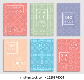 Sale banners, flyers with abstract geometric texture. Modern and vintage social media placard set for mobile website, posters, email and newsletter designs, ads, online shopping, promotional material