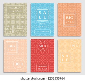 Sale banners, flyers with abstract geometric texture. Modern and vintage social media placard set for mobile website, posters, email and newsletter designs, ads, online shopping, promotional material